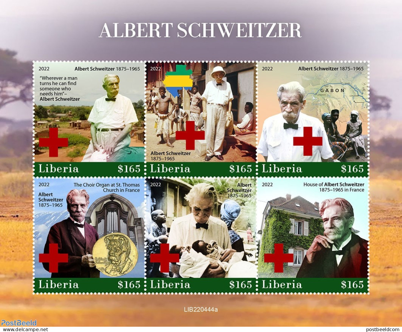 Liberia 2022 Albert Schweitzer, Mint NH, Health - History - Red Cross - Nobel Prize Winners - Native People - Rode Kruis