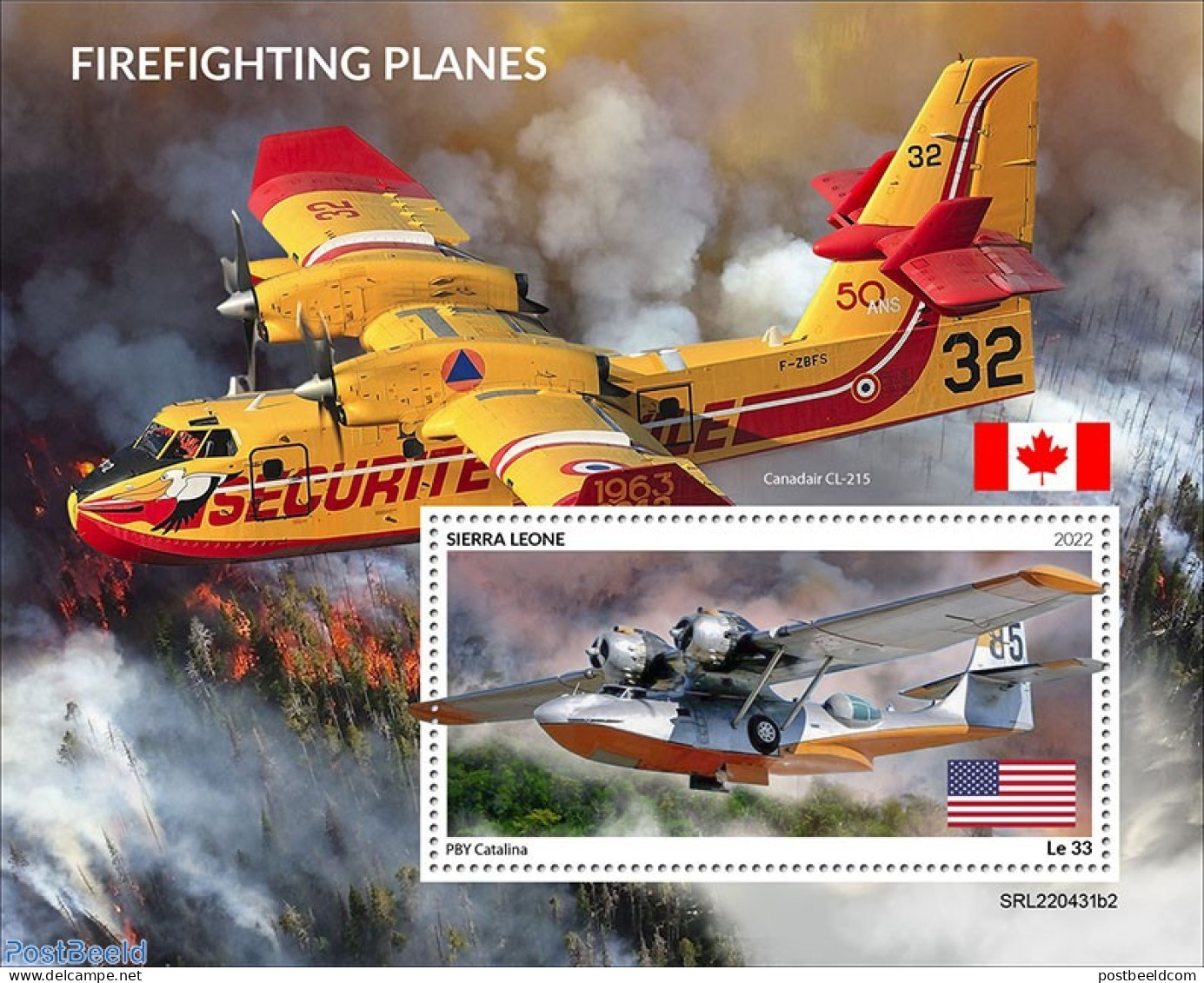 Sierra Leone 2022 Firefighting Planes, Mint NH, Transport - Fire Fighters & Prevention - Aircraft & Aviation - Feuerwehr