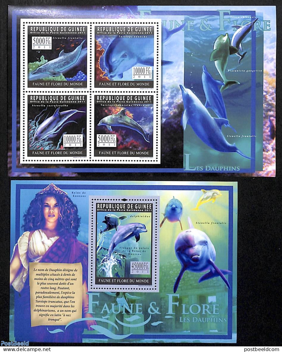 Guinea, Republic 2011 Dolphins 2 S/s, Mint NH, Nature - Sea Mammals - Altri & Non Classificati