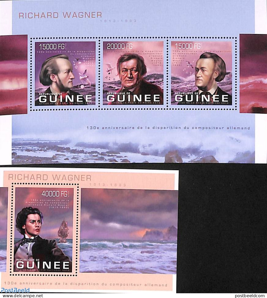 Guinea, Republic 2013 Richard Wagner 2 S/s, Mint NH, Nature - Performance Art - Transport - Birds - Music - Ships And .. - Muziek