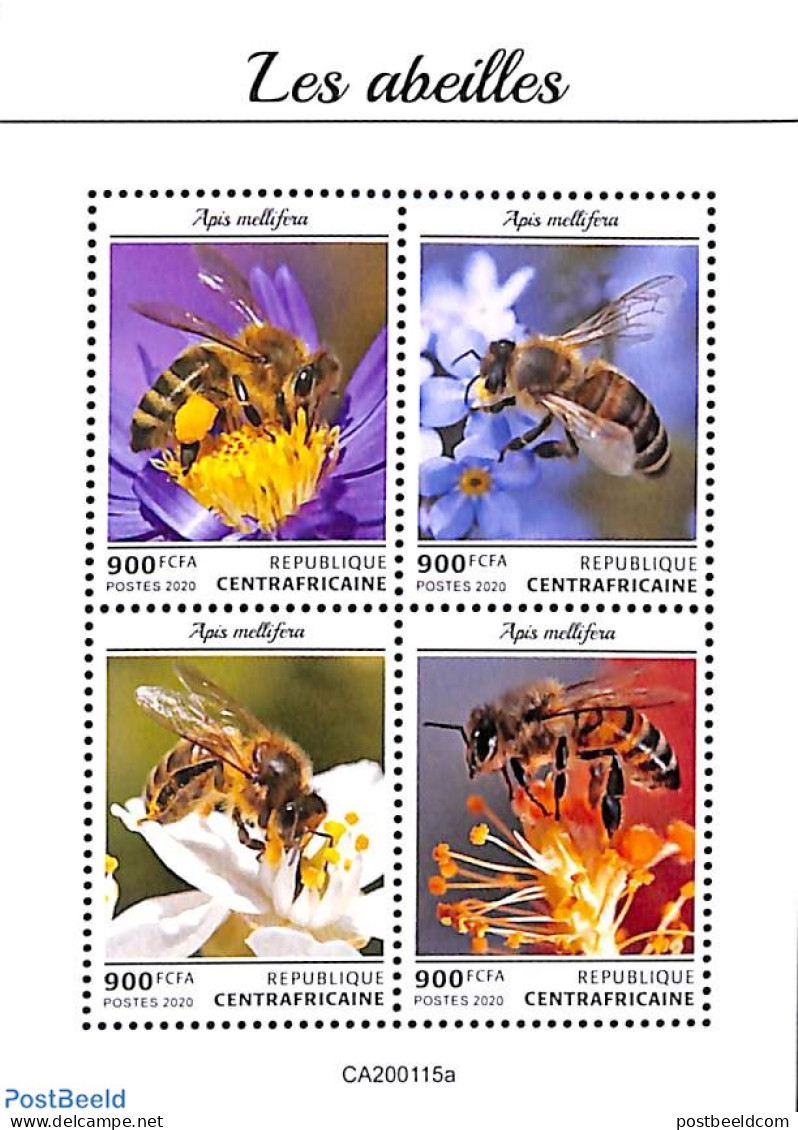 Central Africa 2020 Bees 4v M/s, Mint NH, Nature - Bees - Insects - Zentralafrik. Republik