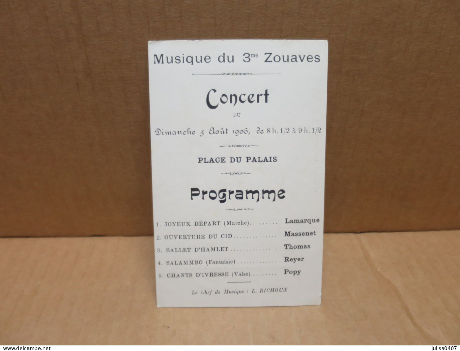 CONSTANTINE (Algérie) Carte Programme Musique Du 3ème Zouaves Défilé - Konstantinopel