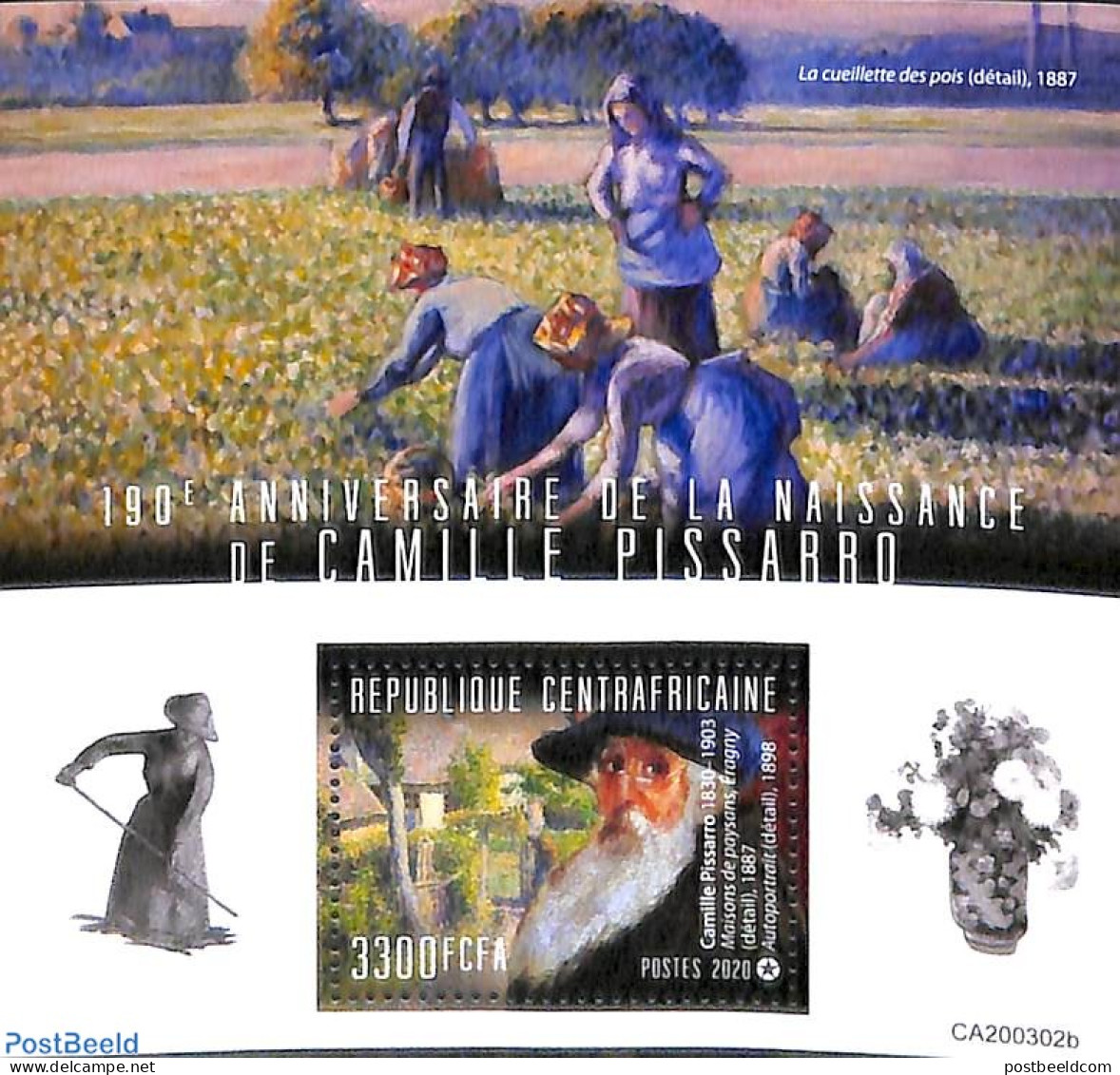 Central Africa 2020 Camille Pissarro S/s, Mint NH, Art - Modern Art (1850-present) - Paintings - Central African Republic
