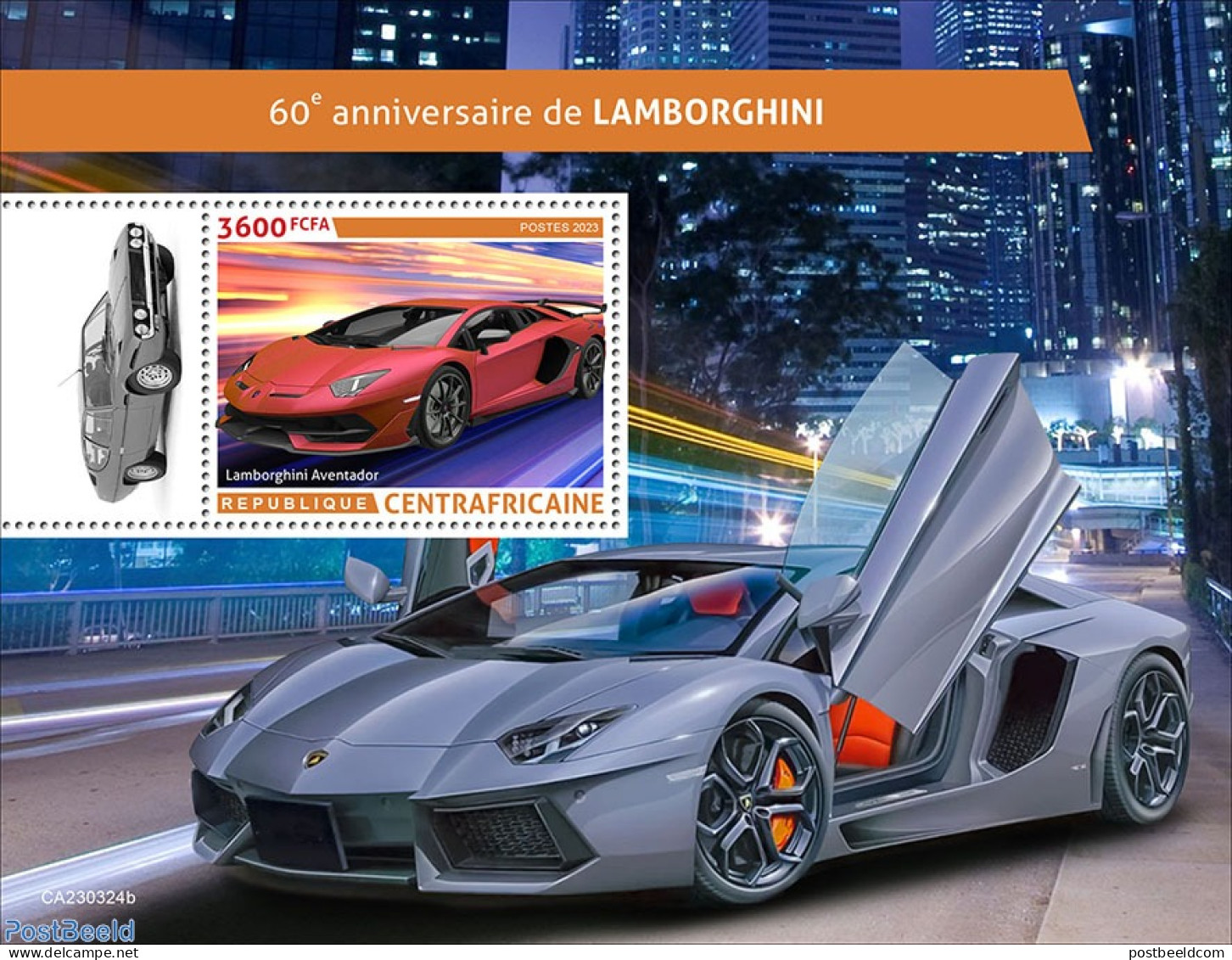 Central Africa 2023 Lamborghini, Mint NH, Transport - Automobiles - Cars