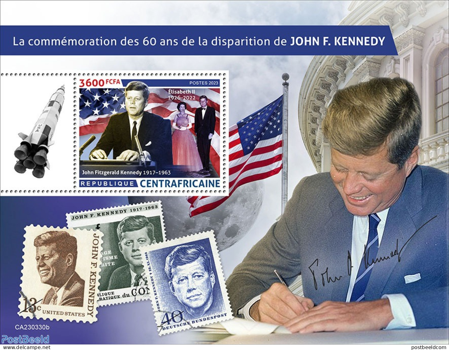 Central Africa 2023 John F. Kennedy, Mint NH, History - Transport - American Presidents - Kings & Queens (Royalty) - S.. - Royalties, Royals