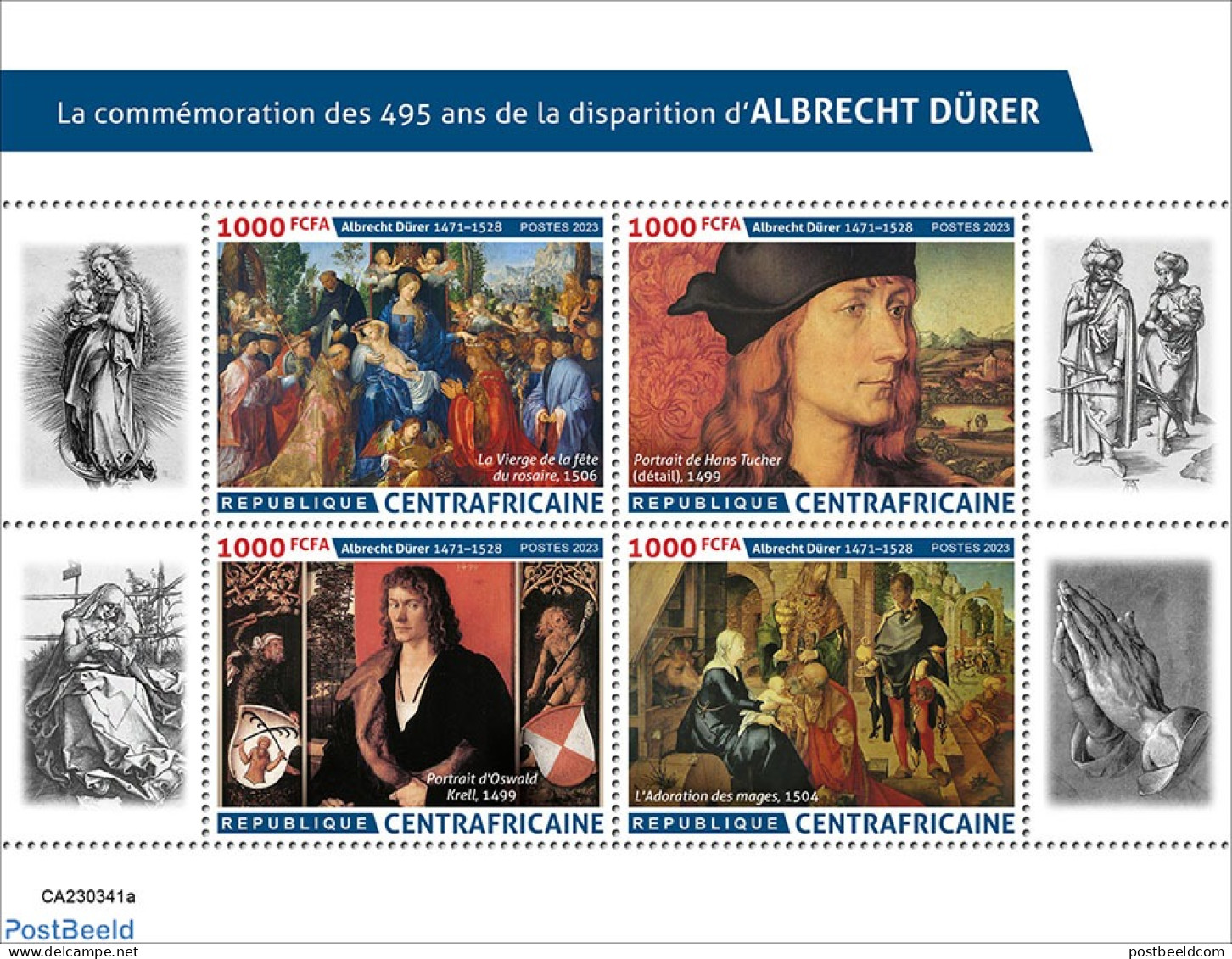 Central Africa 2023 Albrecht Dürer, Mint NH, Art - Dürer, Albrecht - Paintings - Repubblica Centroafricana