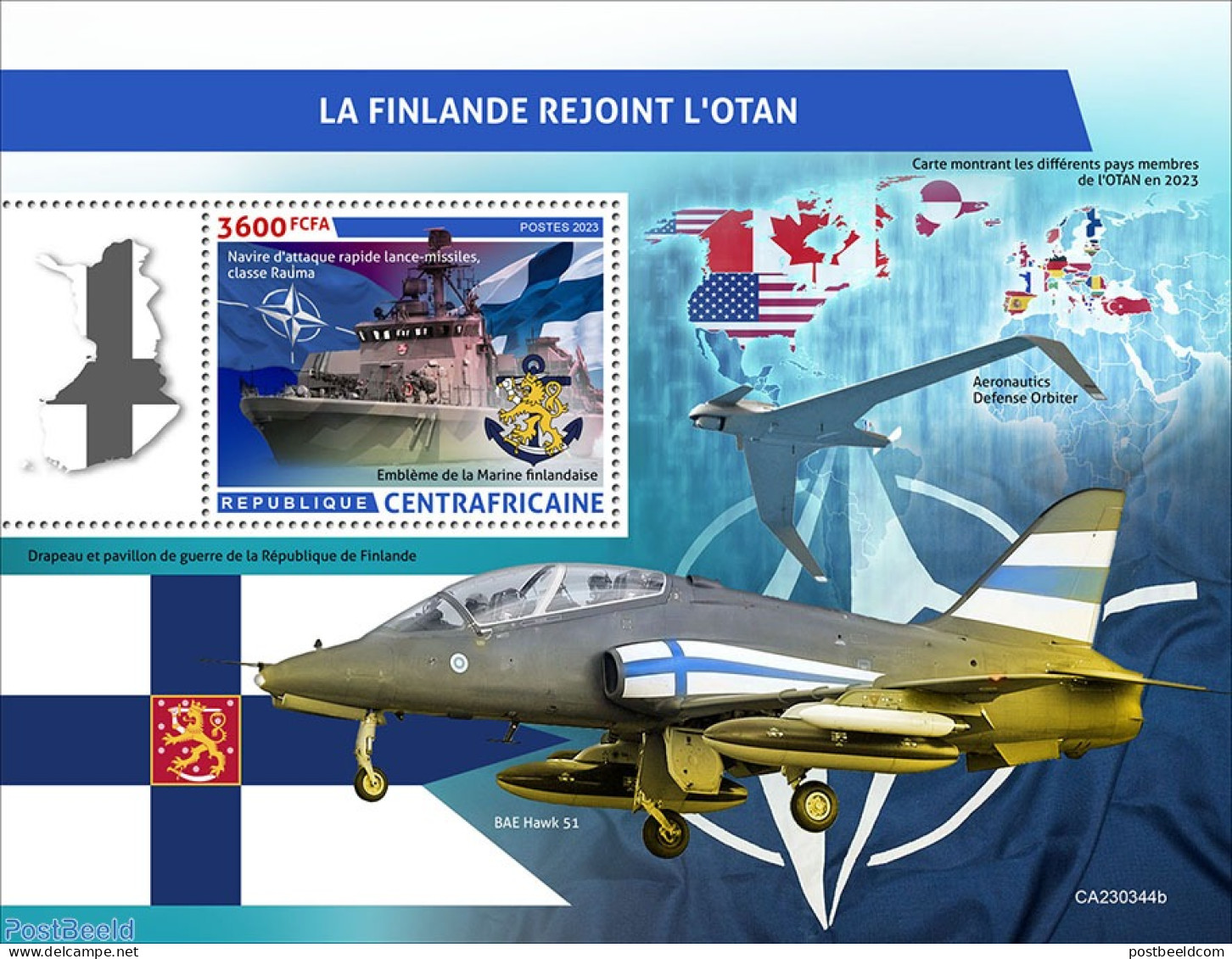 Central Africa 2023 Finland Joins  NATO, Mint NH, History - Transport - Militarism - Aircraft & Aviation - Ships And B.. - Militaria