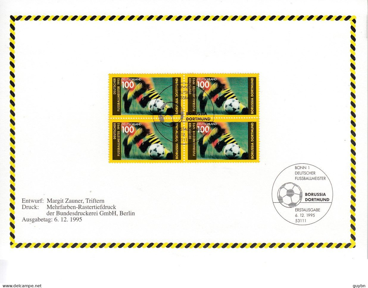 Football .. Borussia Dortmund Allemagne ..B V B 09 ... Deutsch Fubbalmeister 1995 .. Cachet Commemorate + Encart - Famous Clubs