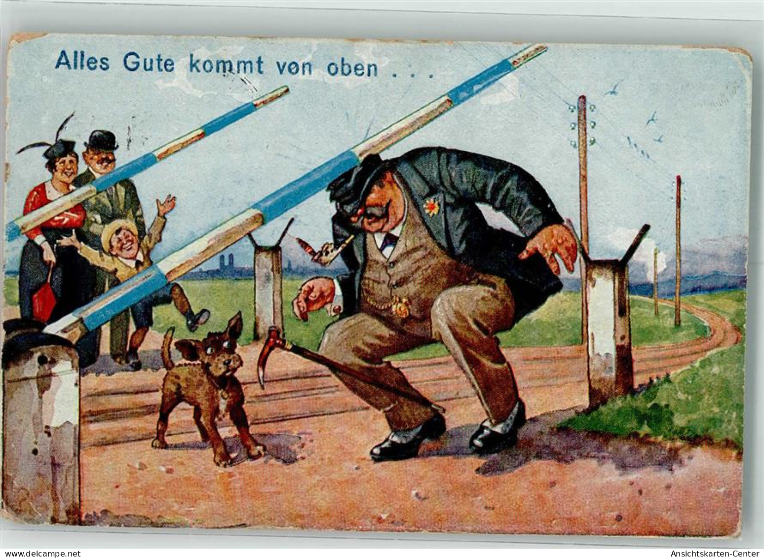 39787411 - Verlag J.S. & Co. M. Nr. 2520  Schranken Hund Kopf Stossen - Humor