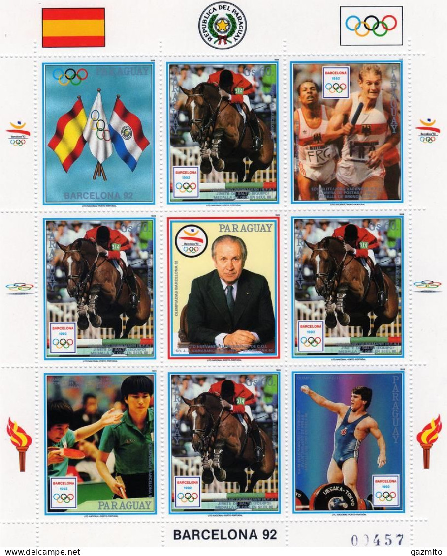 Paraguay 1989, Olympic Games In Barcellona, Horse Race, Athletic, Tennis Table, BF - Athlétisme