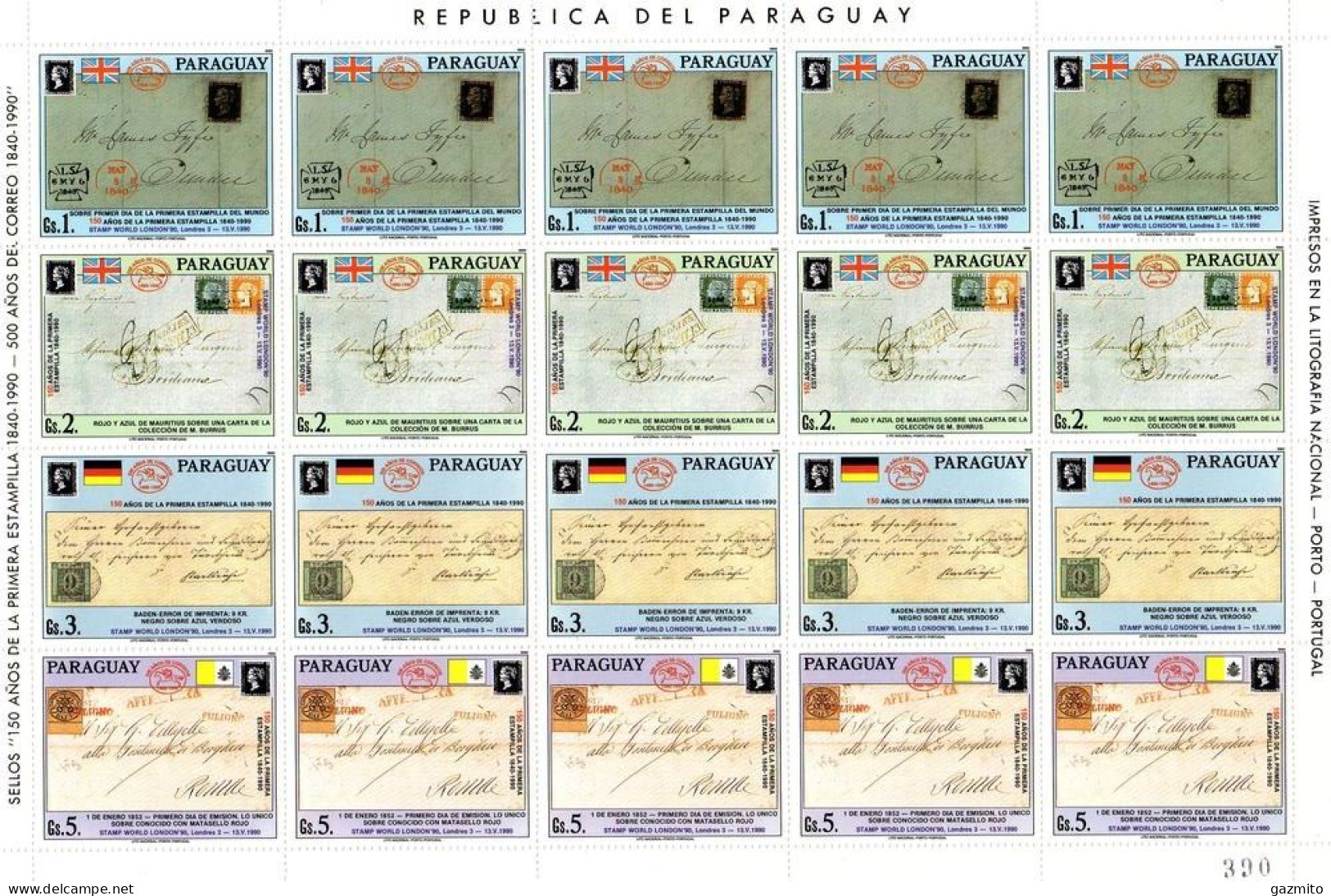 Paraguay 1990, 150th First Stamp, Sheetlet - Timbres Sur Timbres