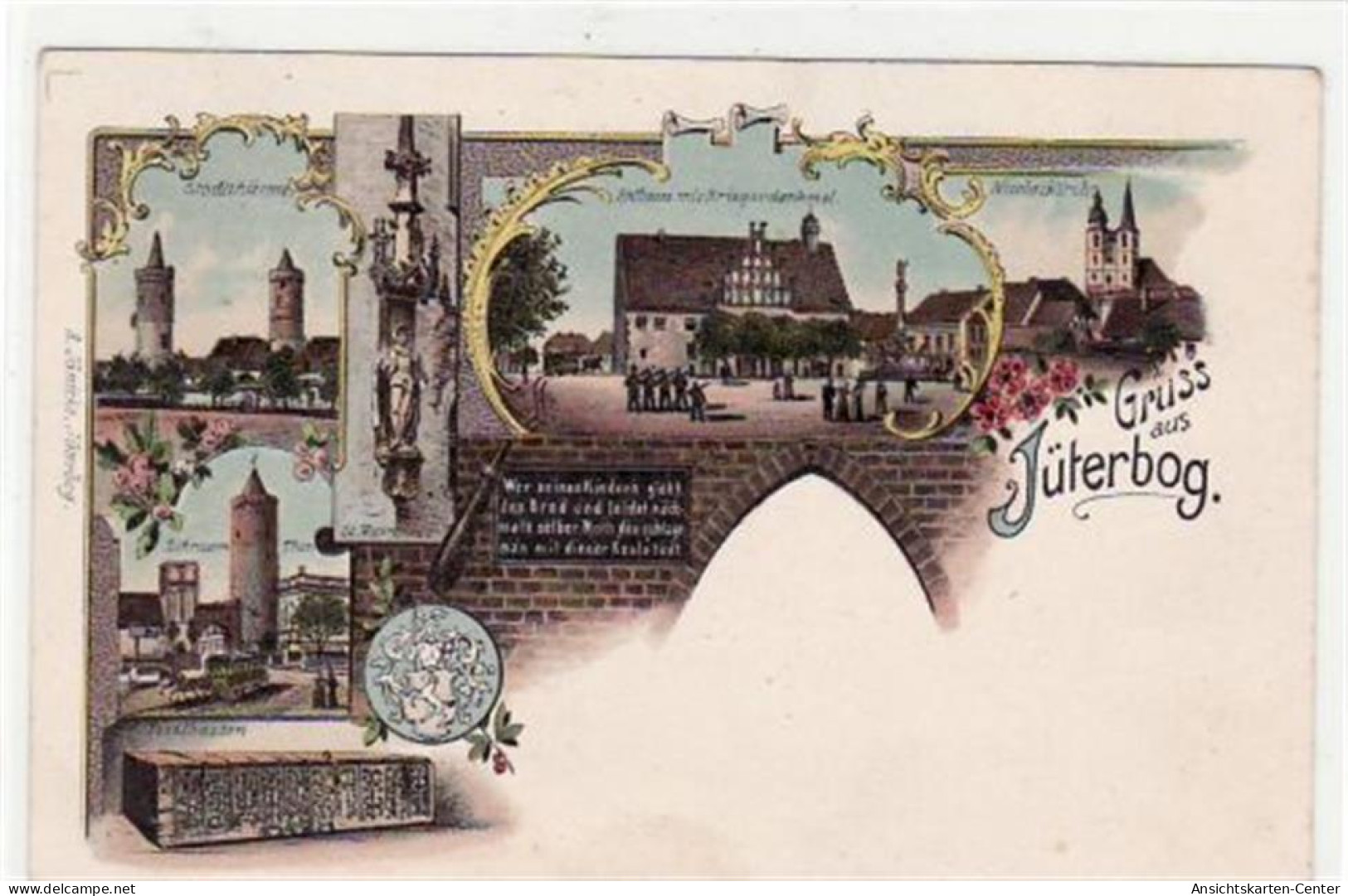 39001111 - Lithographie. Abgebildet Sind Die Stadttuerme, Das Rathaus Mit Dem Kriegerdenkmal, Der Tezelkasten, Das Zinn - Other & Unclassified