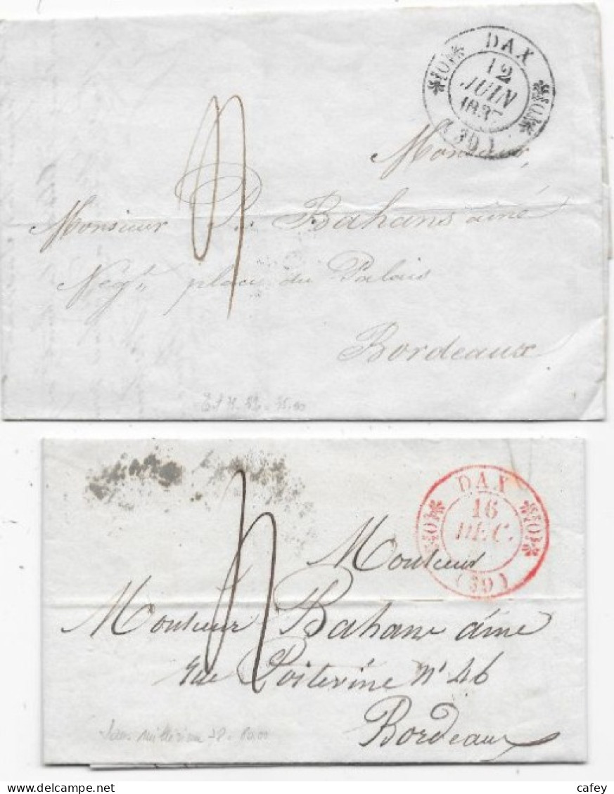 LANDES 2 Lettres Càd DAX Type 11  Noir 1835, Rouge 1833 - 1801-1848: Vorläufer XIX