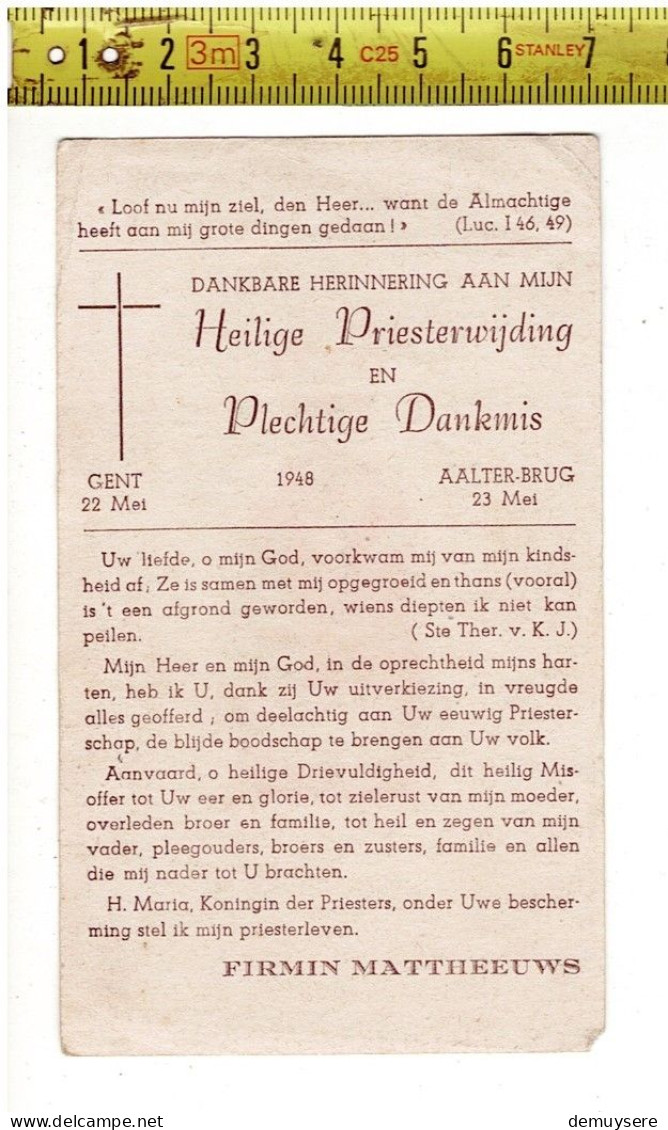 KL 5313 - PRIESTERWIJDING VAN : FIRMIN MATTHEEUWS - GENT 1948 AALTER BRUG - Andachtsbilder