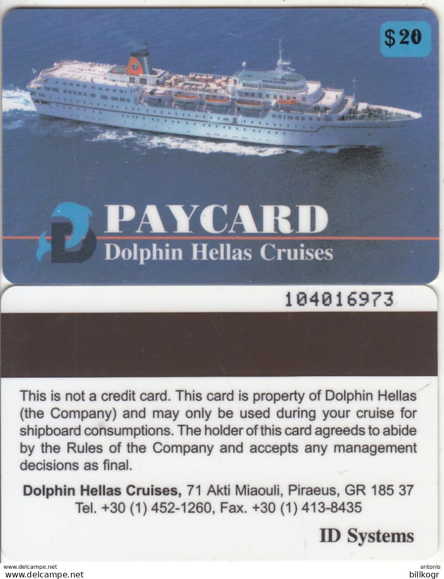 GREECE - Dolphin Hellas Cruises Paycard $20(very Large CN), Used - Chiavi Elettroniche Di Alberghi
