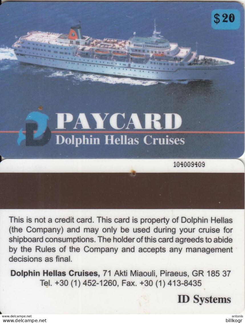 GREECE - Dolphin Hellas Cruises Paycard $20(small CN), Used - Hotel Keycards