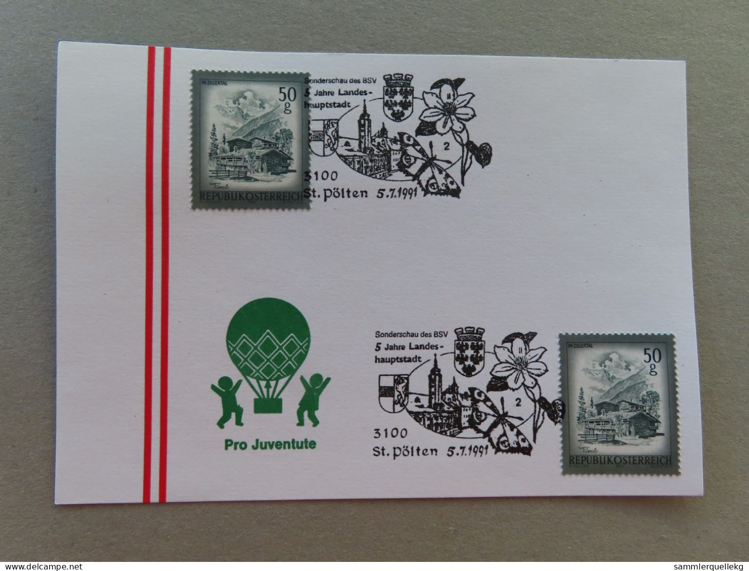 Österreich Pro Juventute - Mit Sonderstempel 5. 7. 1991 St. Pölten, 5 Jahre Landeshauptstadt (Nr.1802) - Other & Unclassified