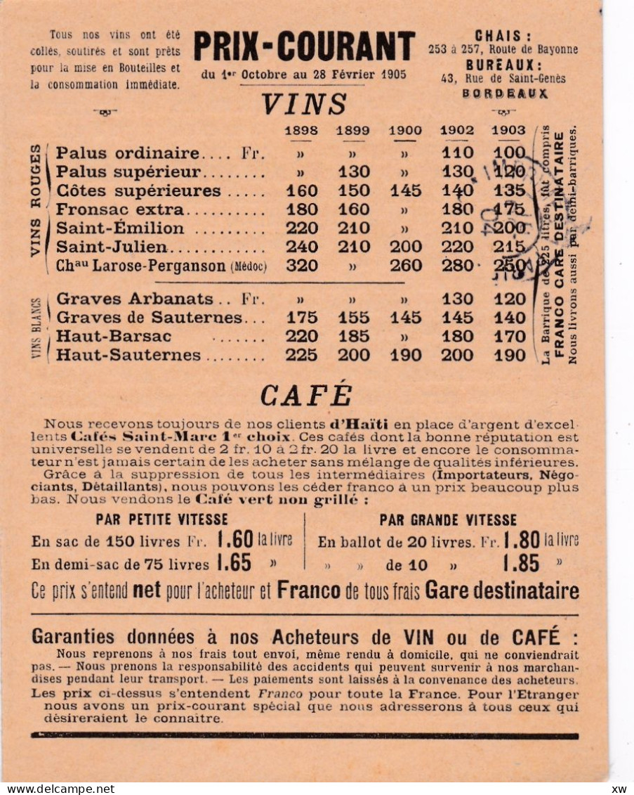 VINS-BORDEAUX-Tarif De Vins De Bordeaux "Henri BIJON, Fils & Gendre Offert Par Le Journal Lacroix à Ses Abonnés-19-05-24 - Sonstige & Ohne Zuordnung