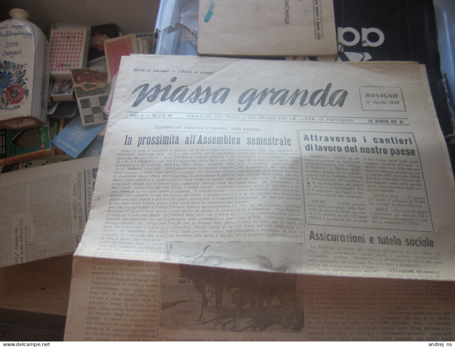 Piassa Granda Organo Del Fronte Popolare Per La Citta Di Rovigno Rovigno 1952 Newspapers In Italian - Kroatië