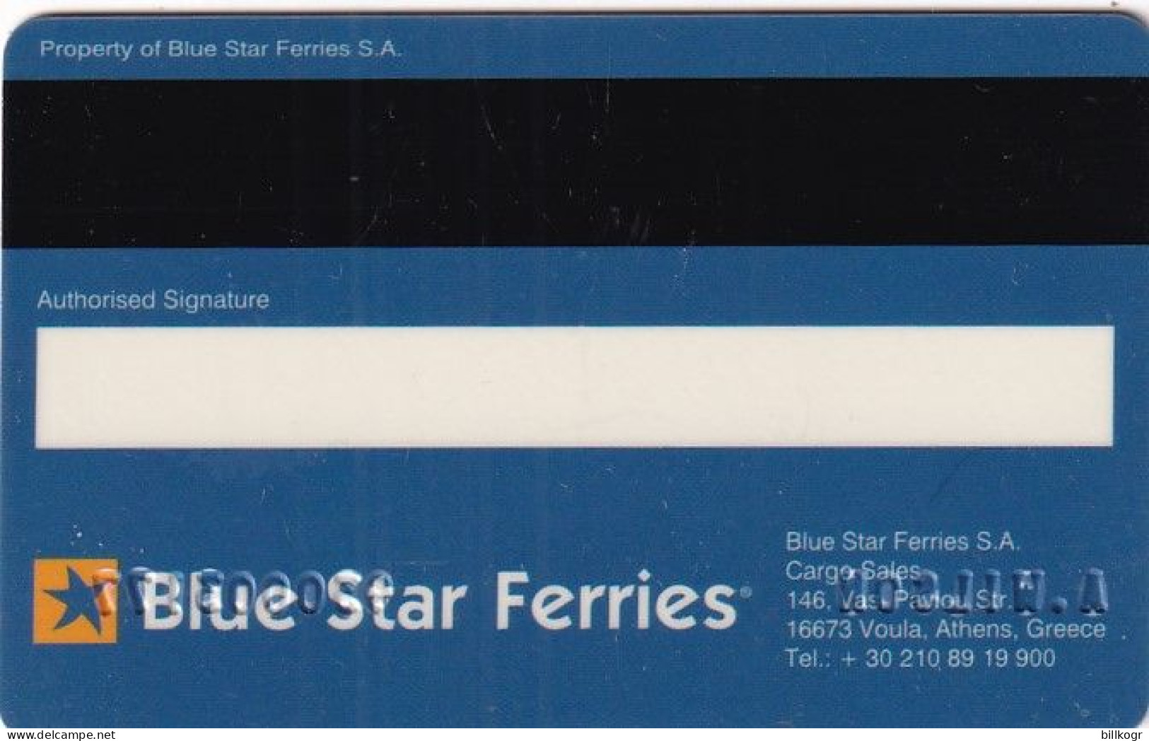 GREECE - Blue Star Ferries Magnetic Charge Card, Used - Hotel Keycards