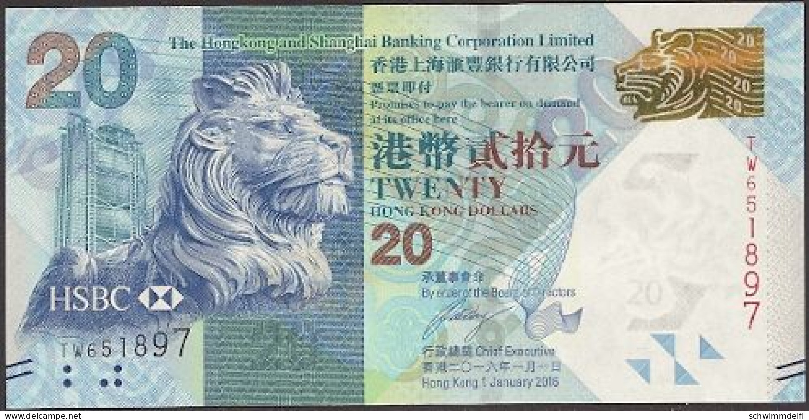 HONGKONG - HONG KONG - 20 DOLLAR 2016 - PICK: 212 - SIN CIRCULAR - UNZIRKULIERT - Hong Kong