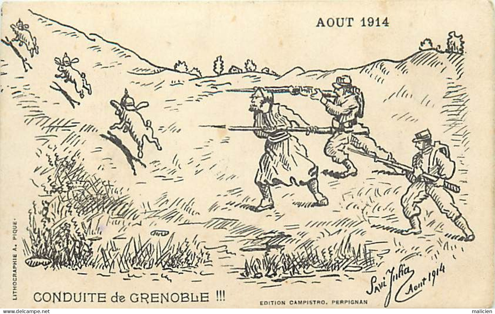 - Dpts Div. -ref-BN479- Isère - Grenoble - Août 1914 - Conduite De Grenoble - Llustrateur Savi Julia - Guerre 1914-18 - - Grenoble