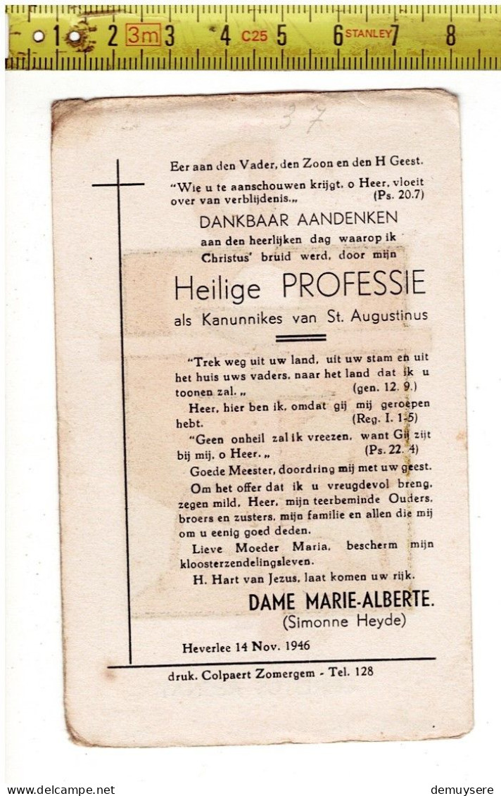 KL 5313 - HEILIGE PROFESSIE ALS KANUNNIKES VAN: DAME MARIE ALBERTE - SIMONNE HEYDE - HRVERLEE 1946 - Devotieprenten