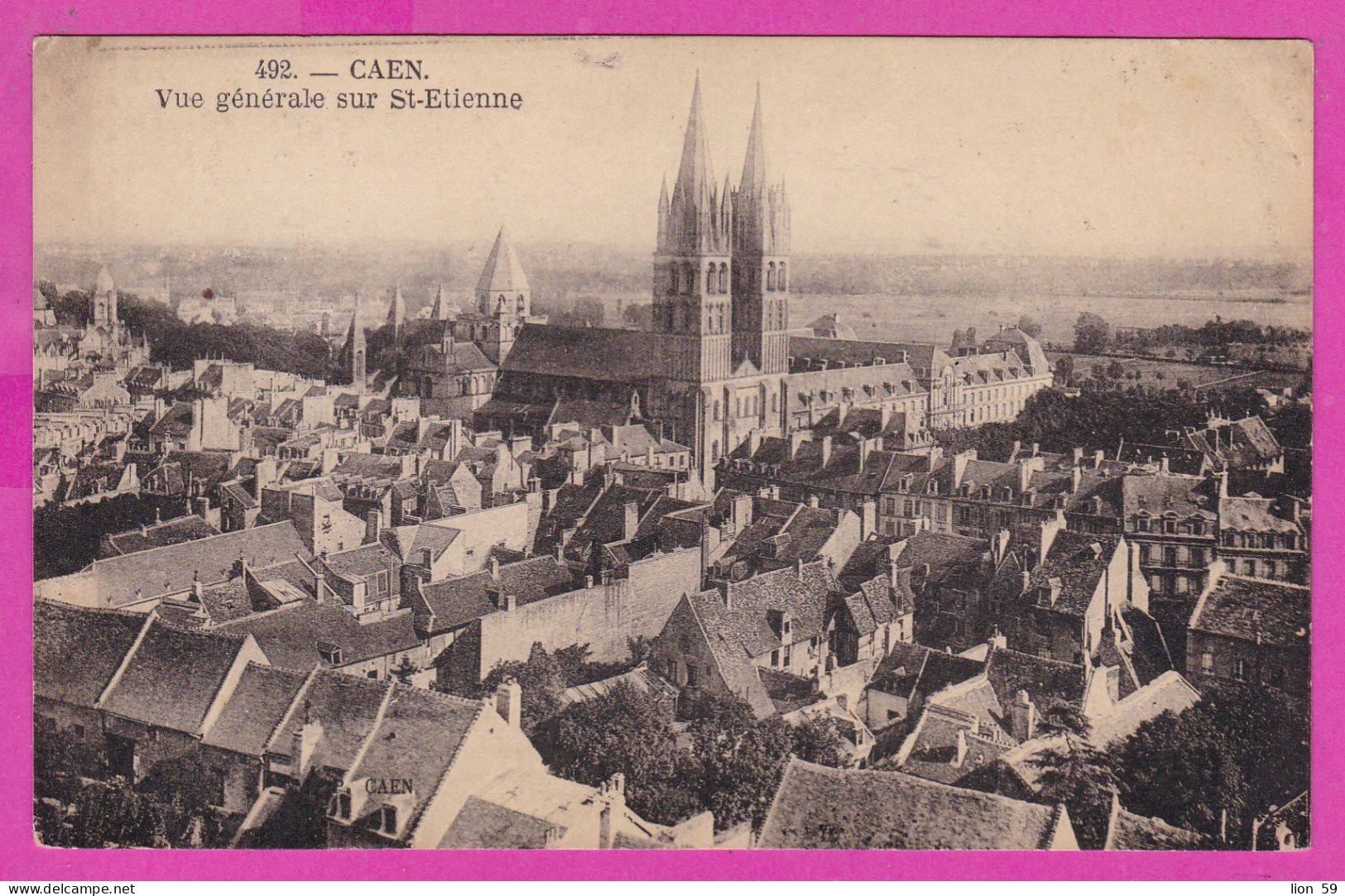 294266 / France - Caen  Vue Generale Sur St.-Etienne Vue Aerienne PC Caen 1914 USED 30 C. Semeuse , To Paris - Covers & Documents