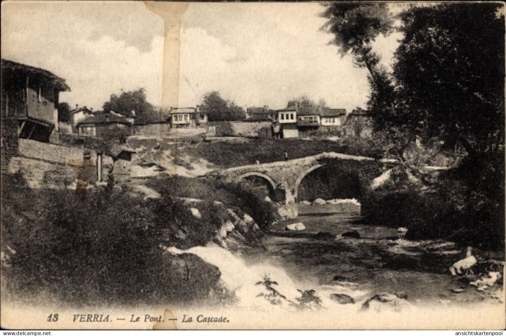 CPA Fusheverria Fushe Verria Albanien, The Bridge, The Waterfall, Flusspartie Mit Brücke Und Ort - Albania