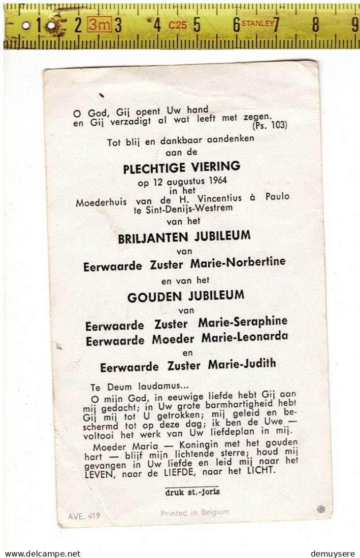 KL 5313 - VIERING 1964 MOEDERHUIS SINT DENIJS WESTREM VAN VIER ZUSTERS - Andachtsbilder