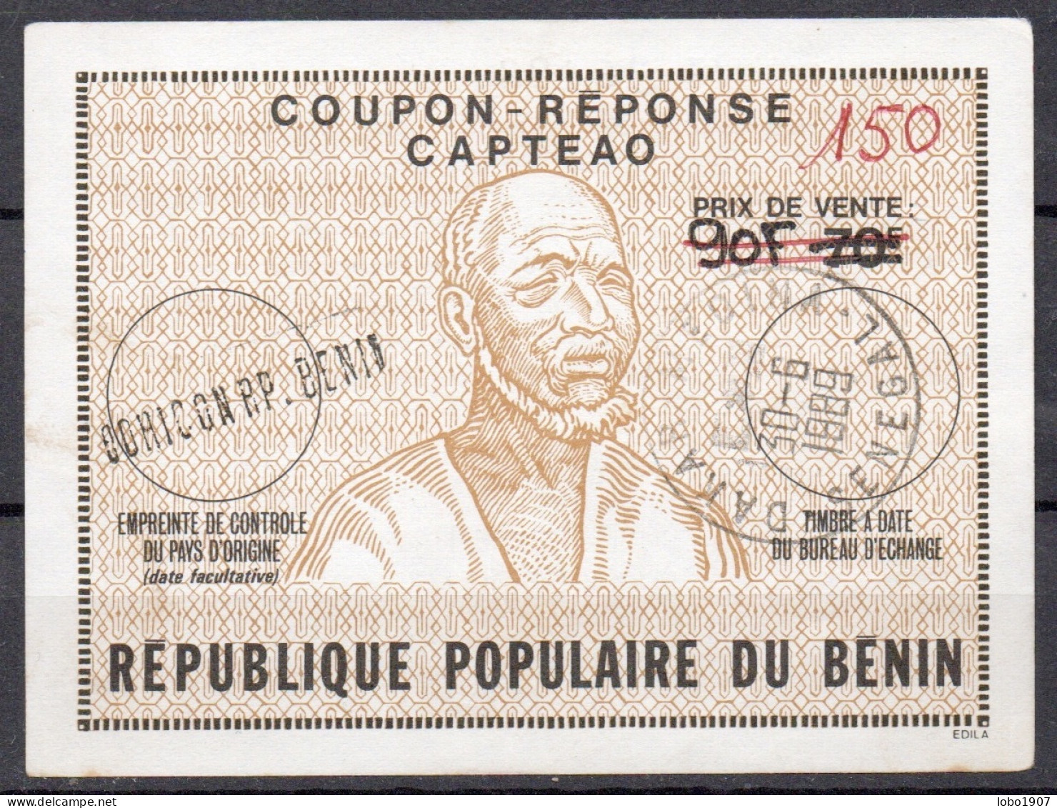 DAHOMEY BENIN  Ca1  CAPTEAO AFRICA 150 / 90F / 70 F Reply Coupon Reponse Antwortschein IRC IAS O COHICON / Redemed DAKAR - Benin - Dahomey (1960-...)
