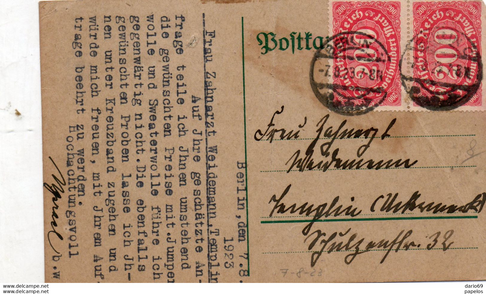 1923 CARTOLINA BERLINO - Lettres & Documents