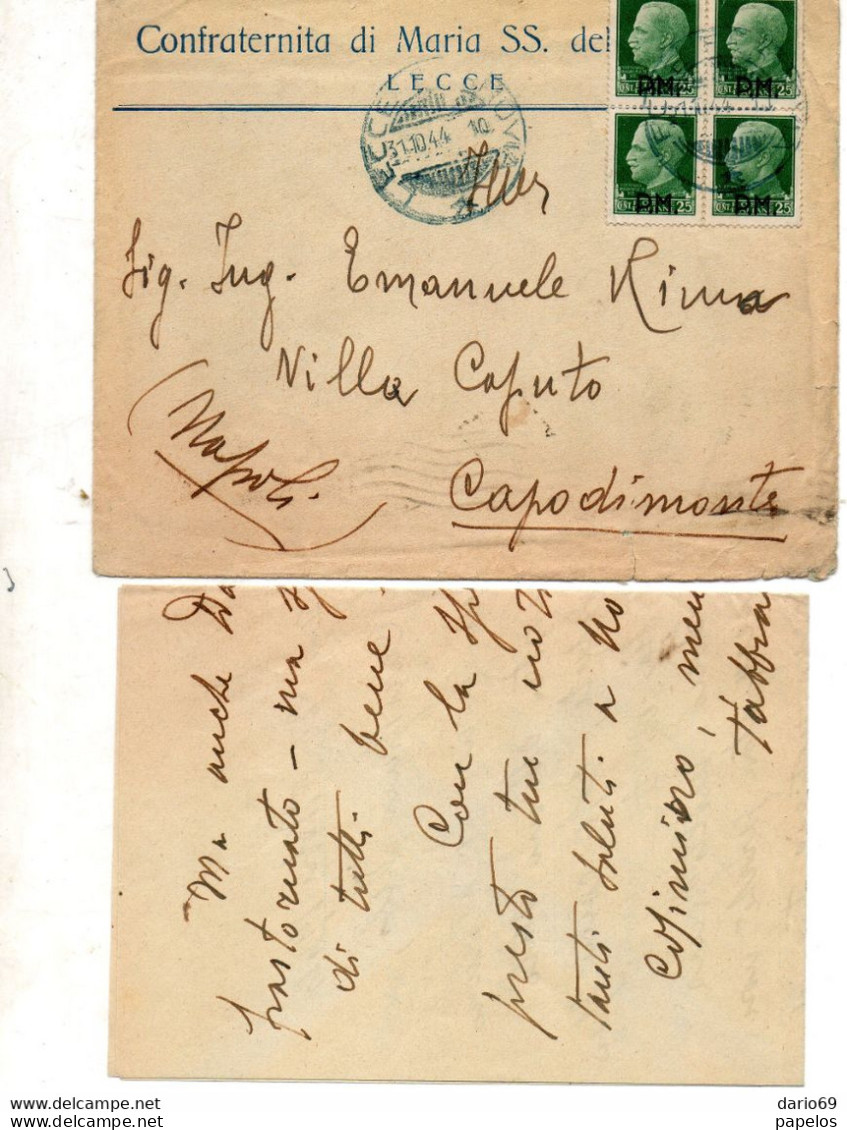 1944 LETTERA CON TESTO CON ANNULLO LECCE - Correo Militar (PM)