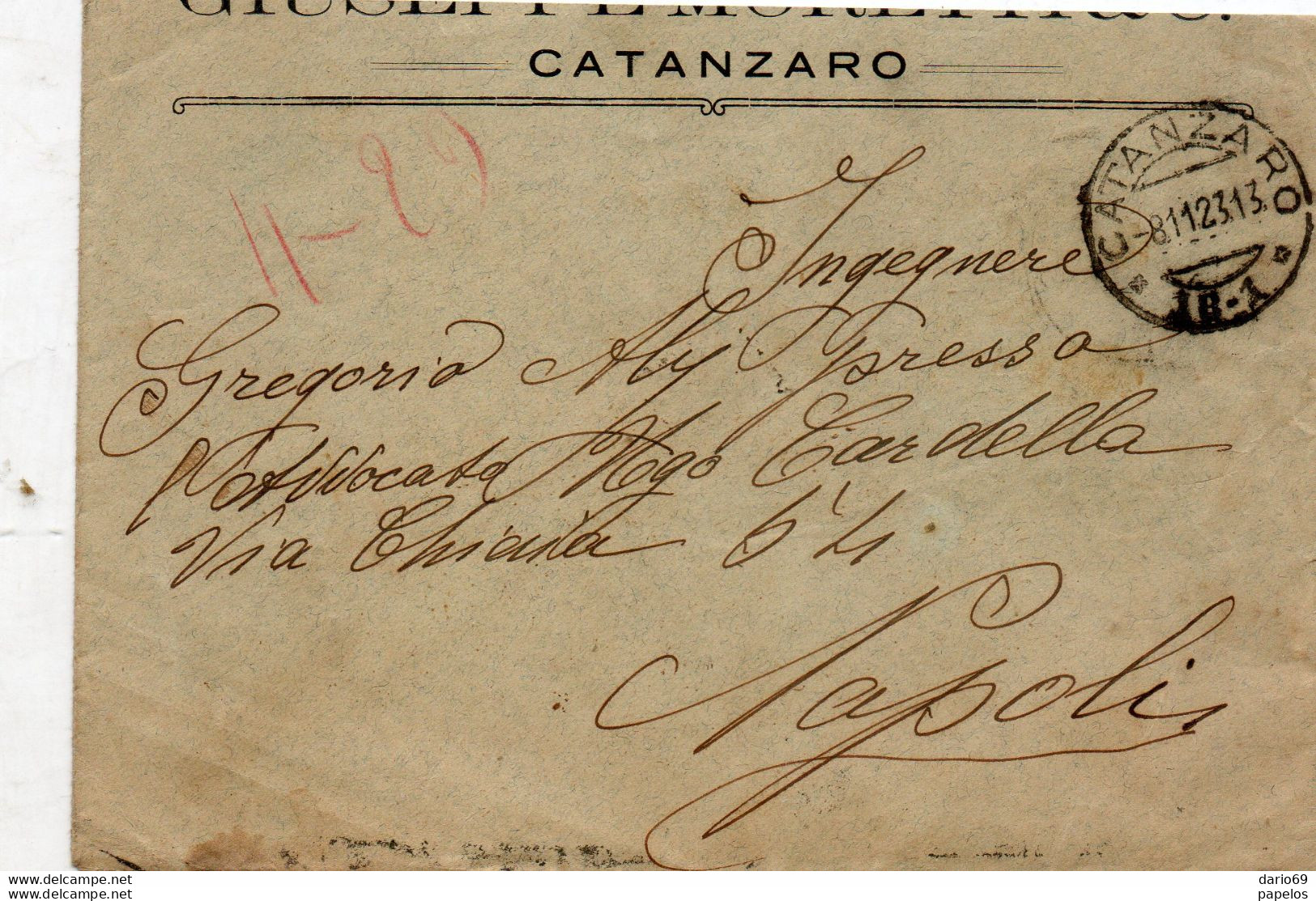 1923 LETTERA CON ANNULLO Catanzaro X Napoli - Storia Postale