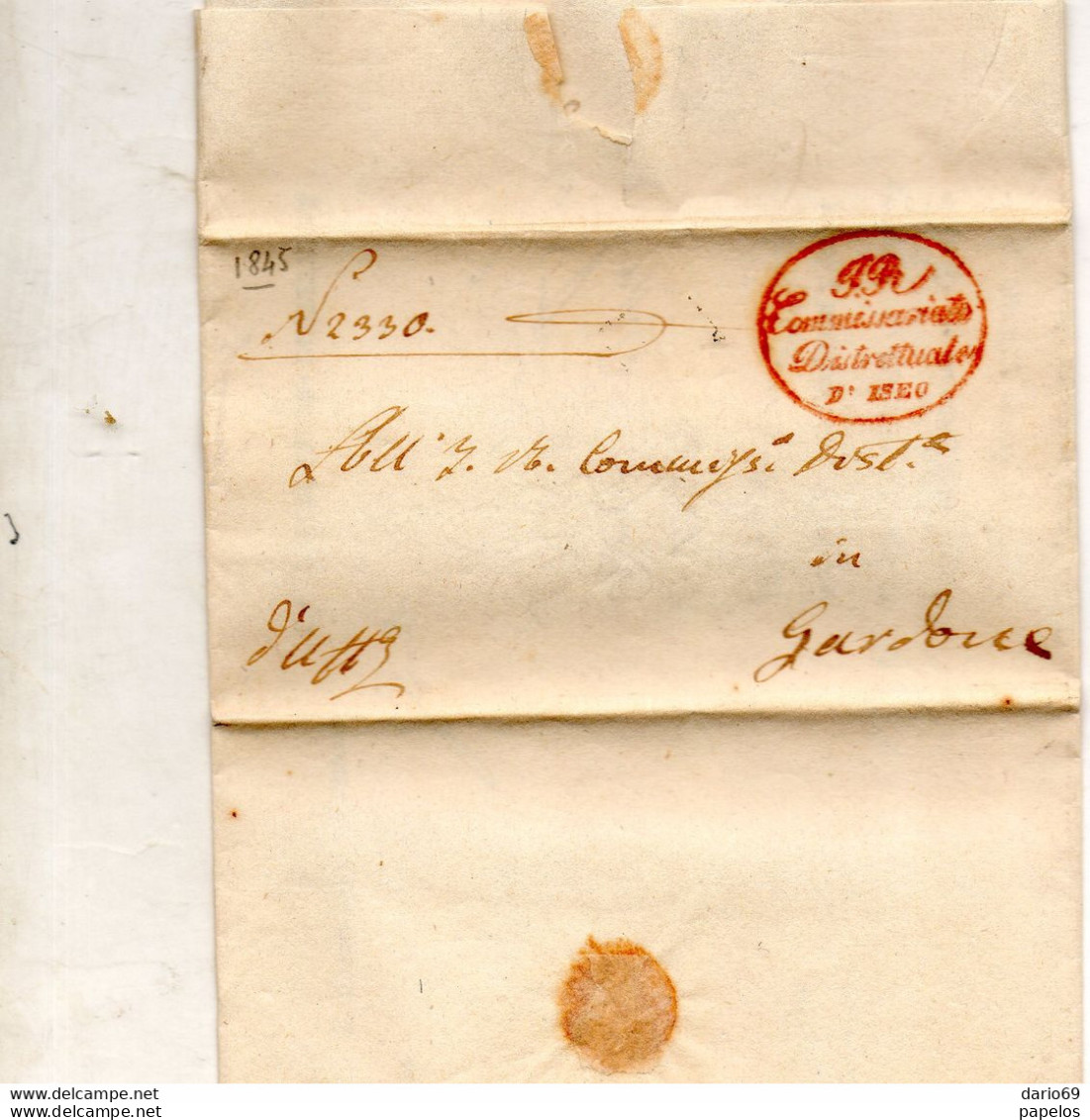 1845 LETTERA CON ANNULLO ISEO BRESCIA - 1. ...-1850 Prephilately