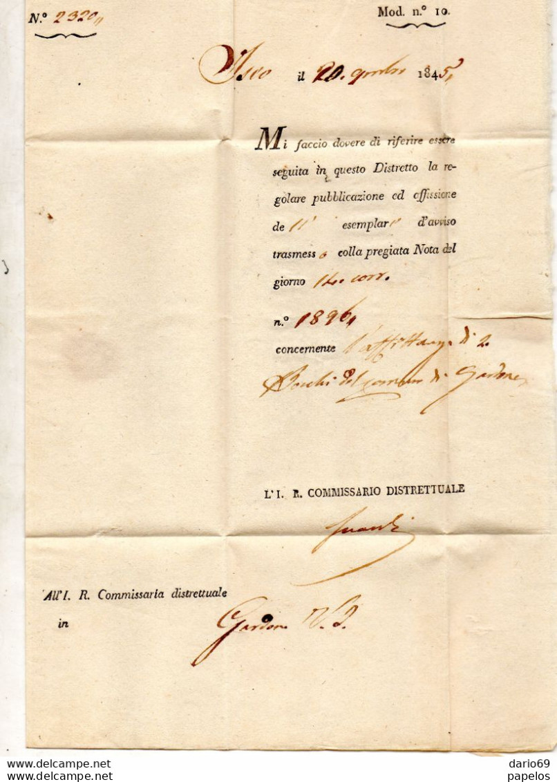 1845 LETTERA CON ANNULLO ISEO BRESCIA - ...-1850 Préphilatélie