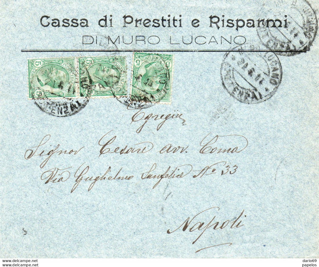 1917 LETTERA INTESTATA CASSA DI PRESTITI E RISPARMI DI MURO LUCANO POTENZA - Marcophilie