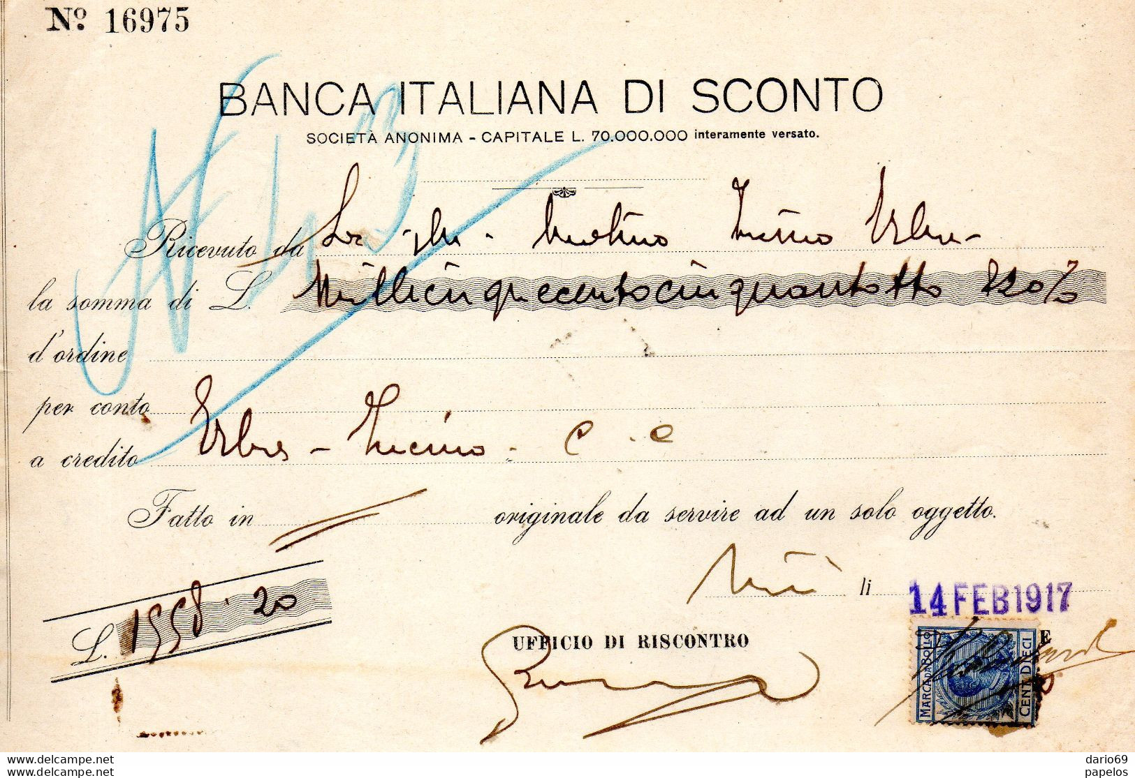 1917 BANCA ITALIANA DI SCONTO - Italy