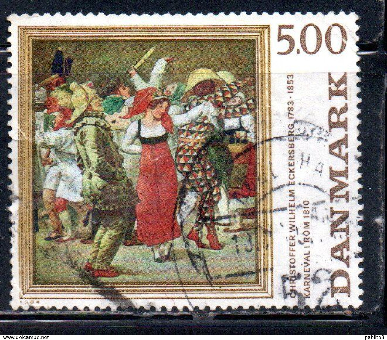 DANEMARK DANMARK DENMARK DANIMARCA 1985 PAINTINGS CARNIVAL IN ROME BY CHRISTOFFER W. ECKERSBER 5k USED USATO OBLITERE - Used Stamps