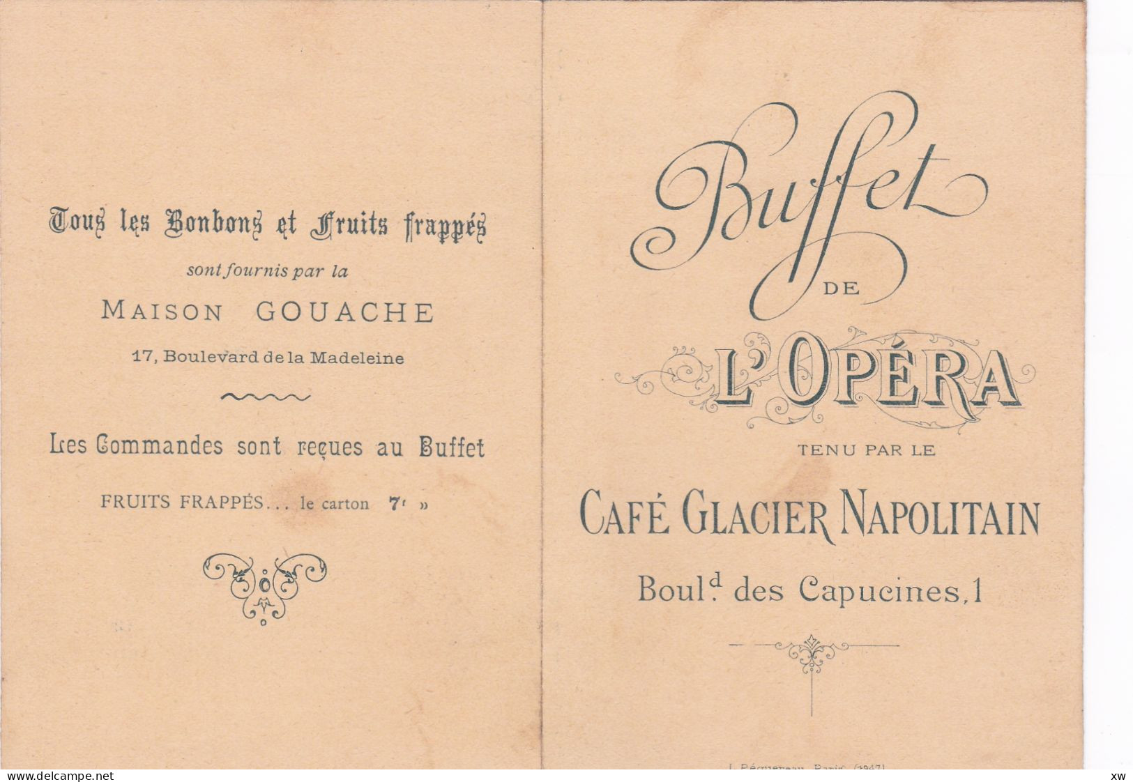 PARIS -75002- TARIF DES CONSOMMATIONS - Buffet De L'Opéra - Café-Glacier-Napolitain Bd Des Capucines -19-05-24 - Werbung