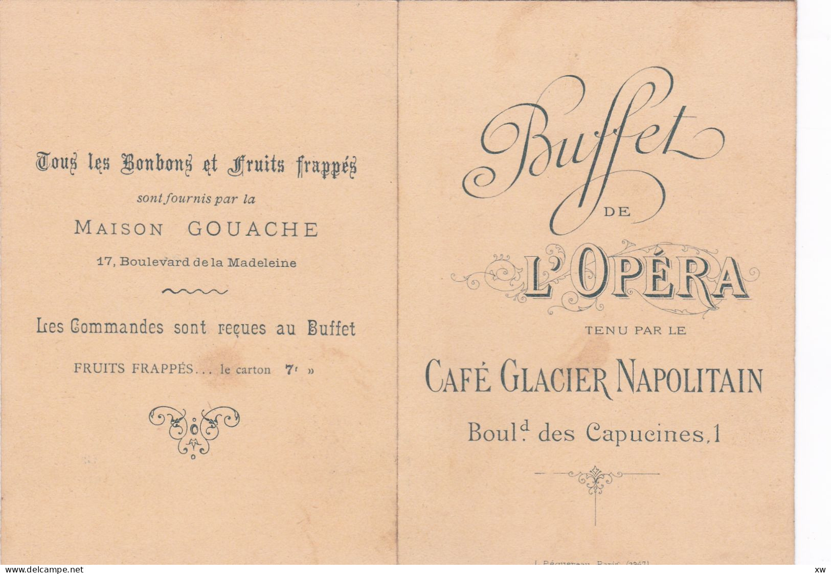 PARIS -75002- TARIF DES CONSOMMATIONS - Buffet De L'Opéra - Café-Glacier-Napolitain Bd Des Capucines -19-05-24 - Publicidad