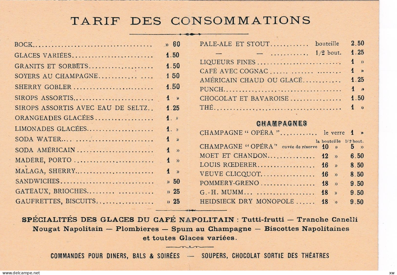 PARIS -75002- TARIF DES CONSOMMATIONS - Buffet De L'Opéra - Café-Glacier-Napolitain Bd Des Capucines -19-05-24 - Publicidad