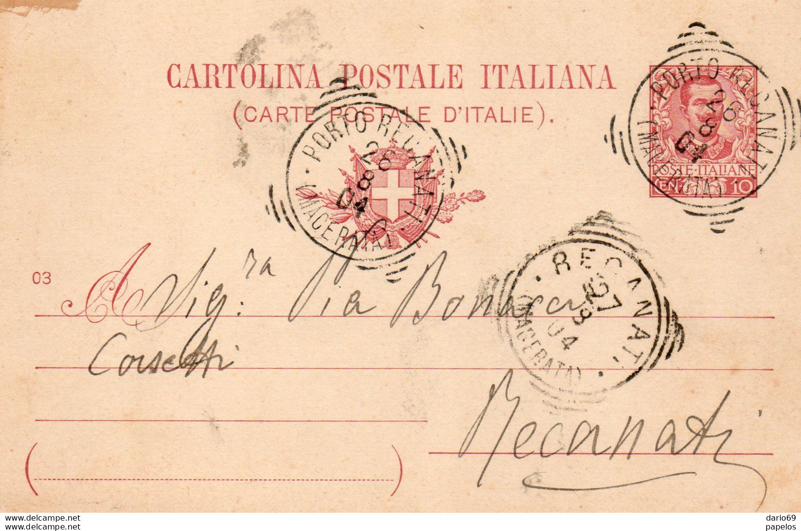 1904  CARTOLINA CON ANNULLO RECANATI - Entiers Postaux