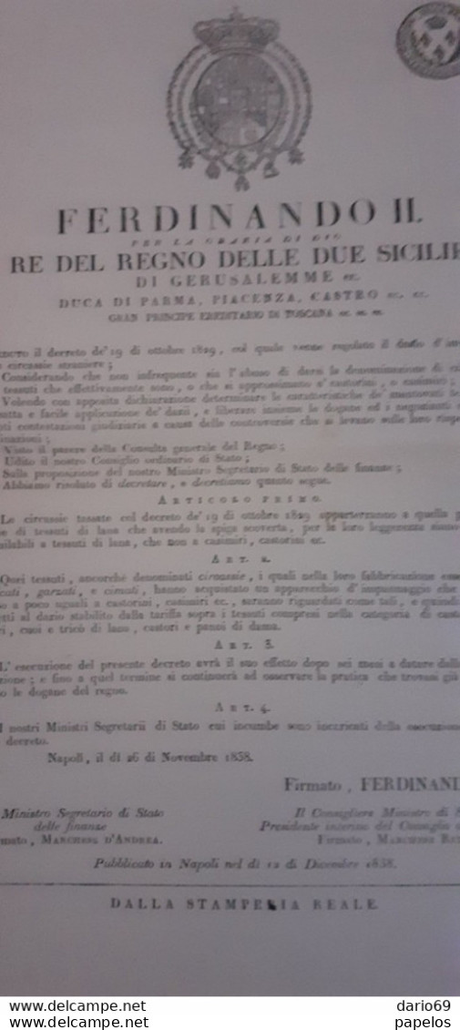 1838 NAPOLI -  FERDINANDO RE DEL REGNO DELLE DUE SICILIE - Décrets & Lois