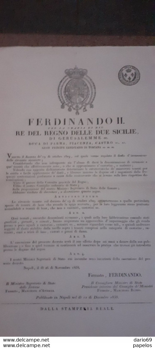 1838 NAPOLI -  FERDINANDO RE DEL REGNO DELLE DUE SICILIE - Décrets & Lois