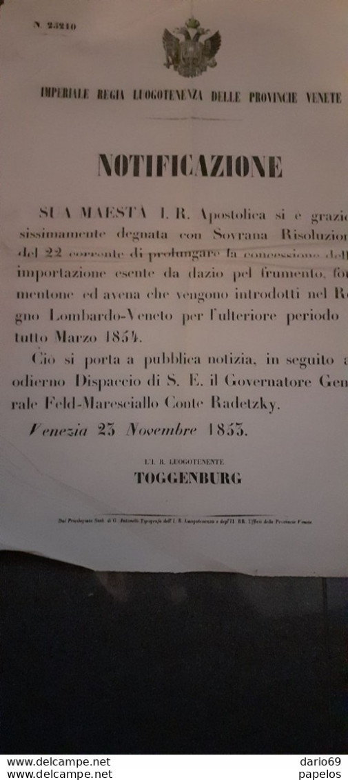 1855 VENEZIA -  DAZI  SUL FRUMENTO - Wetten & Decreten