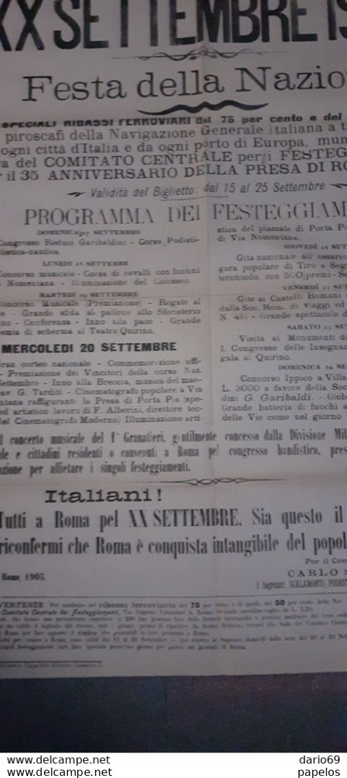 1905 FESTA DELLA NAZIONE - FESTEGGIAMENTI PER IL 35 ANNIVERSARIO  DELLA PRESA DI ROMA - Plakate