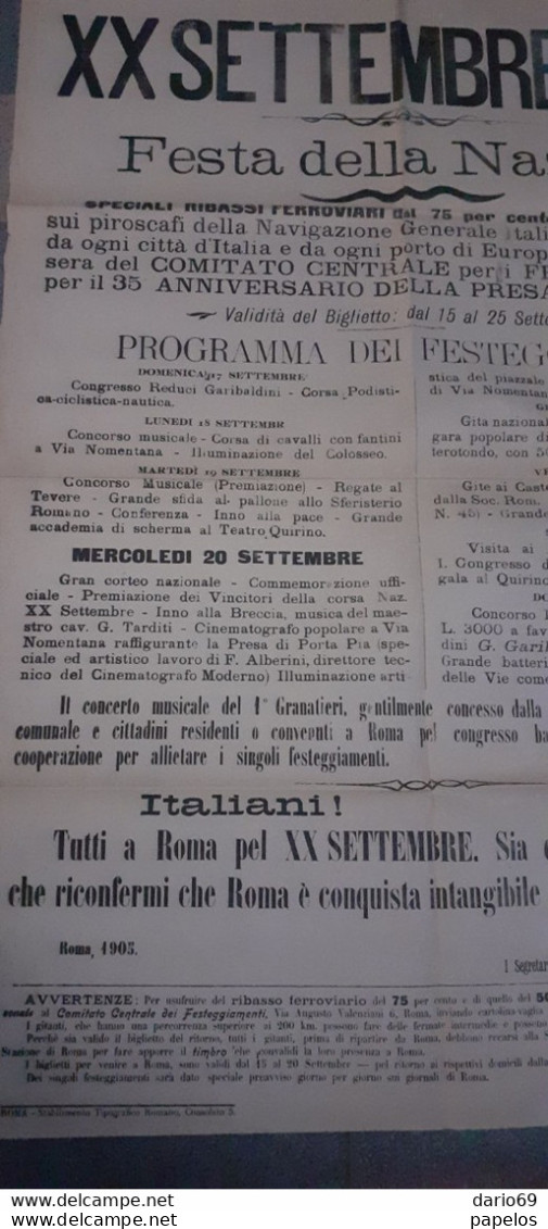 1905 FESTA DELLA NAZIONE - FESTEGGIAMENTI PER IL 35 ANNIVERSARIO  DELLA PRESA DI ROMA - Affiches