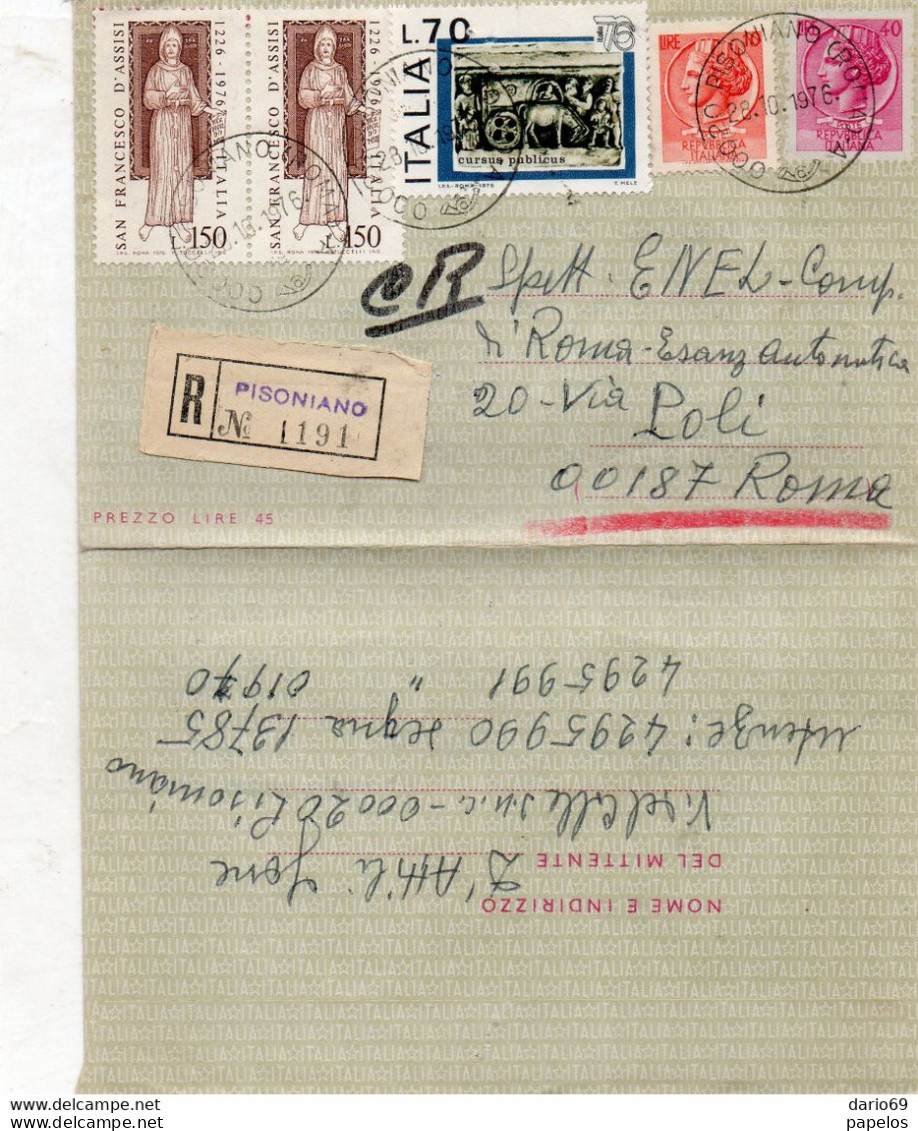 1976  LETTERA RACCOMANDATA CON ANNULLO PISONIANO ROMA - 1971-80: Marcophilia