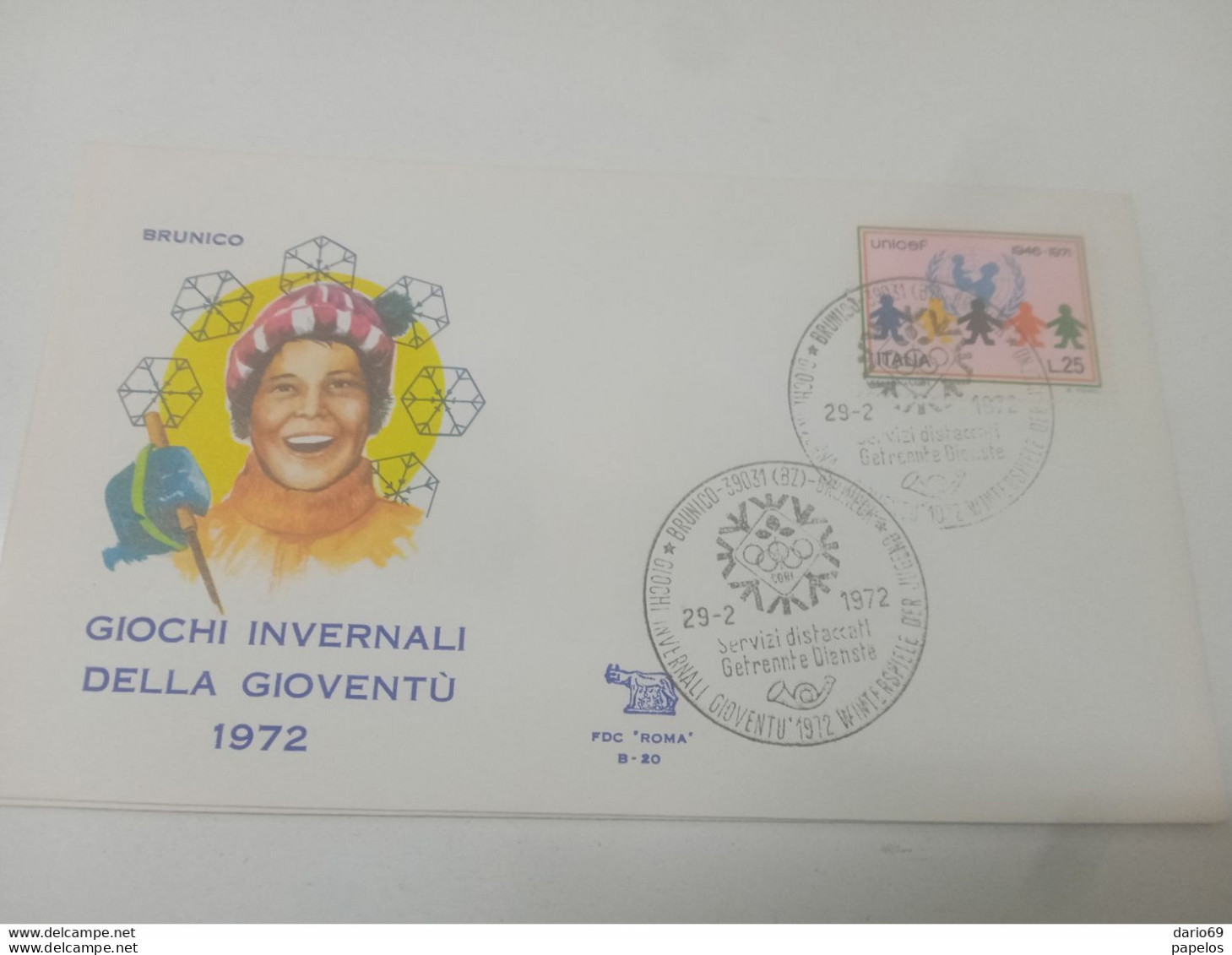 1972 LETTERA CON ANNULLO BRUNICO GIOCHI INVERNALI DELLA GIOVENTU' - FDC